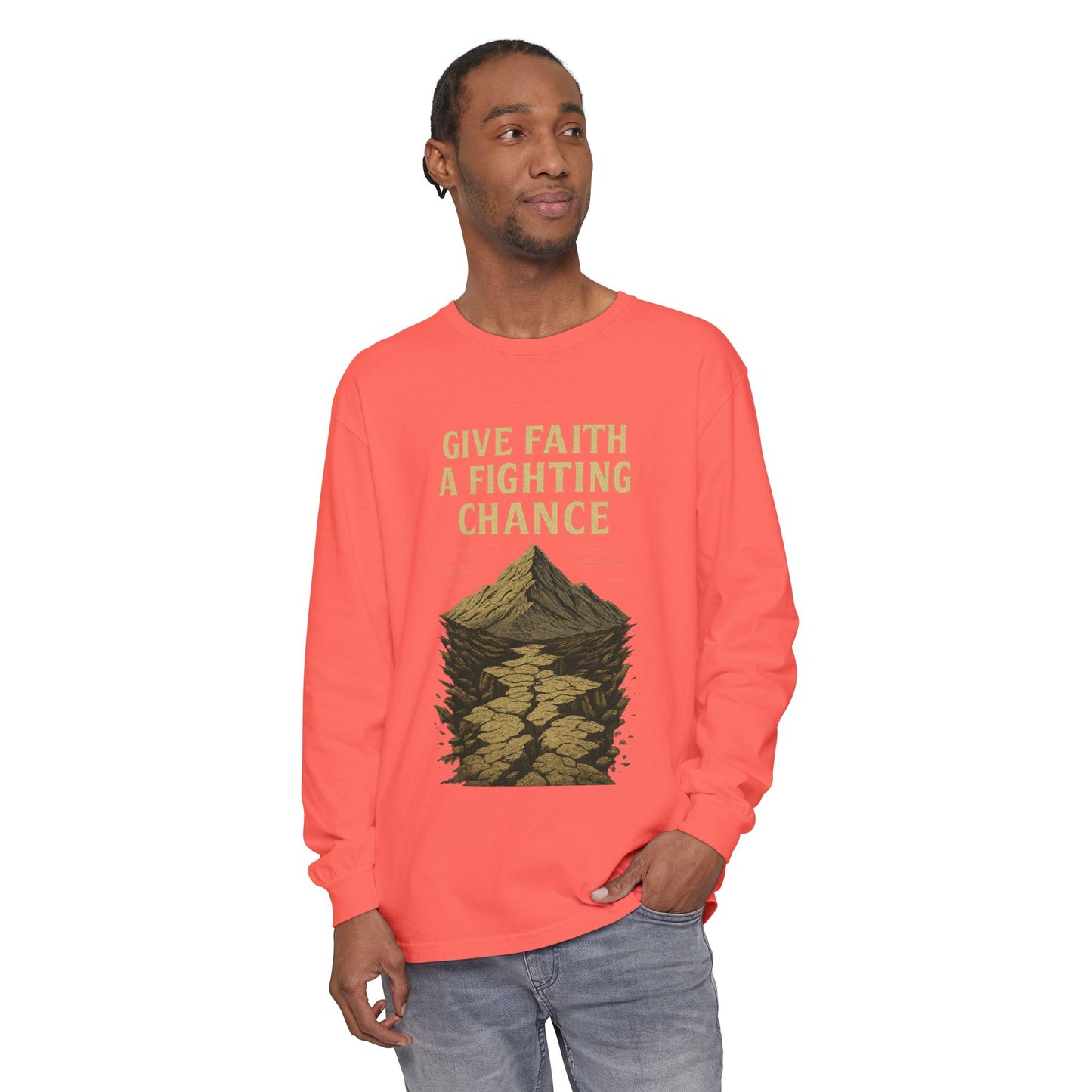 Inspirational Long Sleeve T-Shirt - 'Give Faith a Fighting Chance' - Anchor23