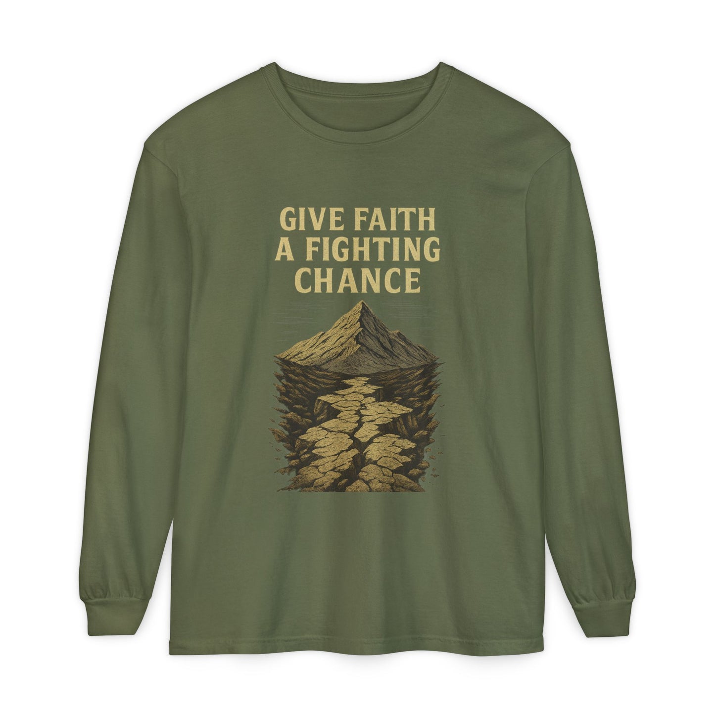 Inspirational Long Sleeve T-Shirt - 'Give Faith a Fighting Chance' - Anchor23