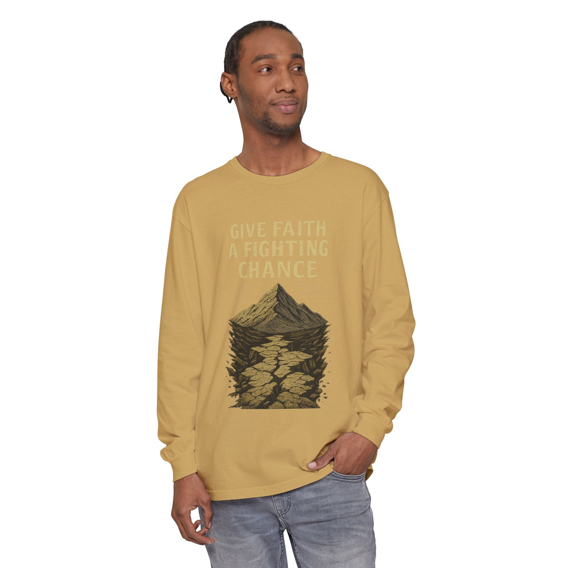 Inspirational Long Sleeve T-Shirt - 'Give Faith a Fighting Chance' - Anchor23