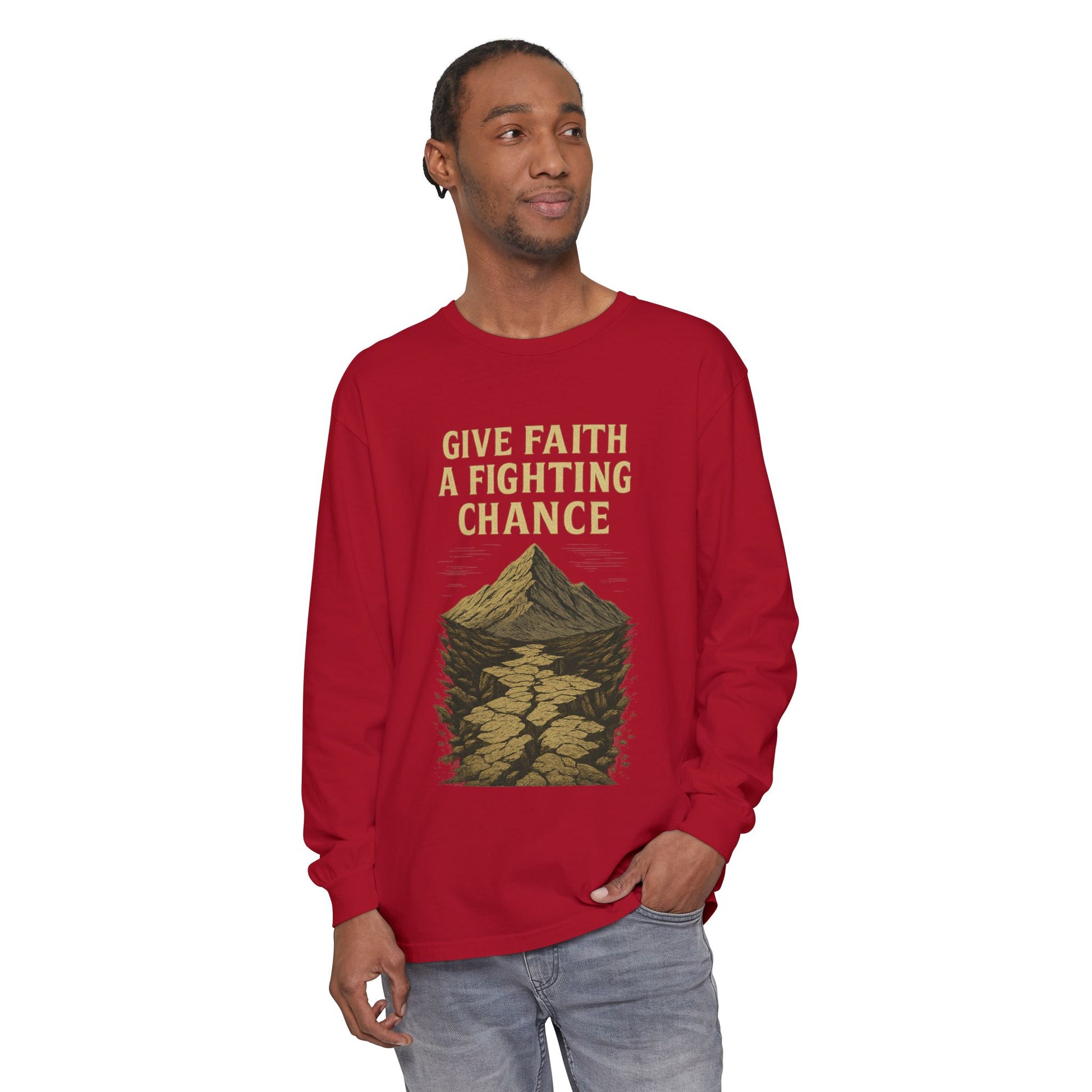 Inspirational Long Sleeve T-Shirt - 'Give Faith a Fighting Chance' - Anchor23