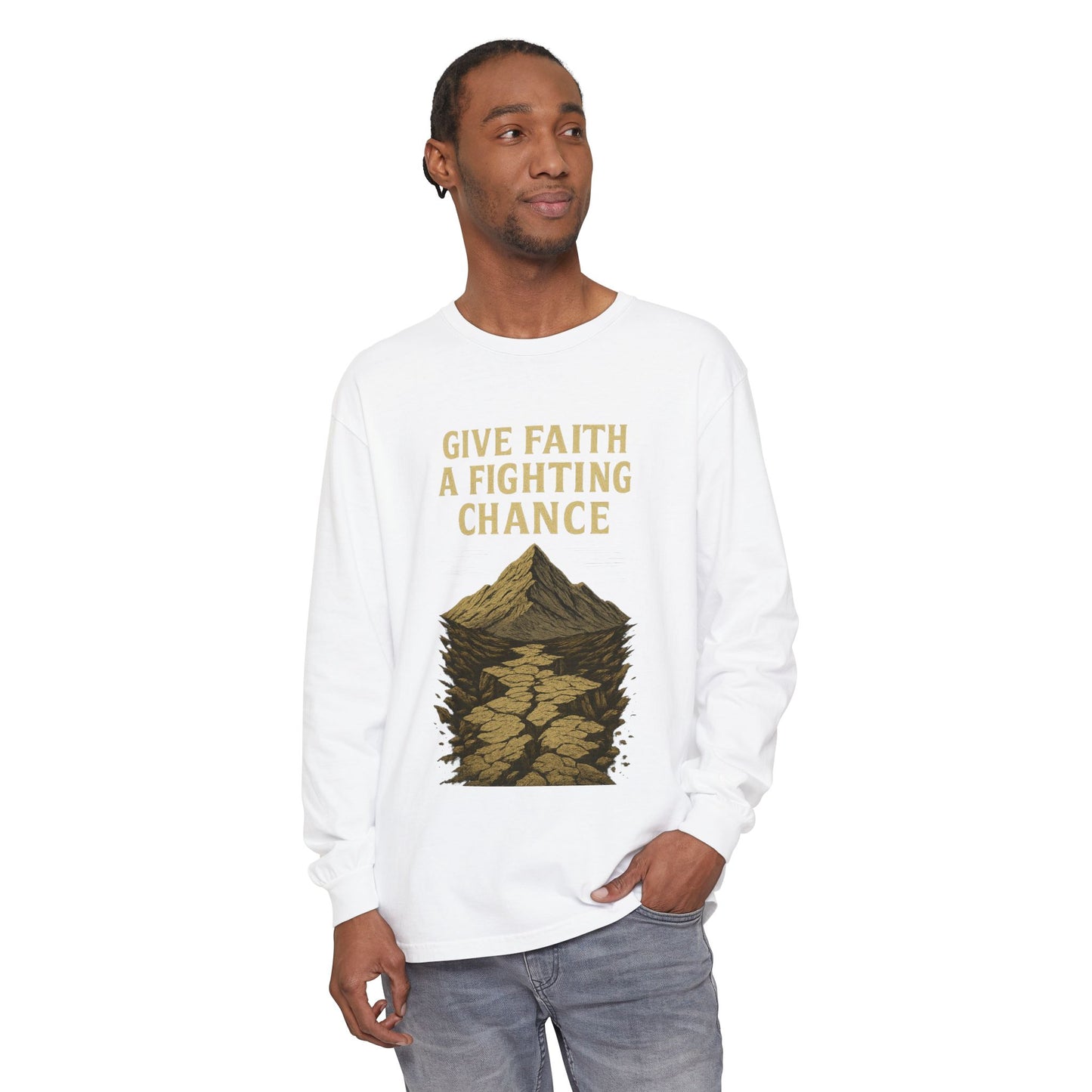 Inspirational Long Sleeve T-Shirt - 'Give Faith a Fighting Chance' - Anchor23