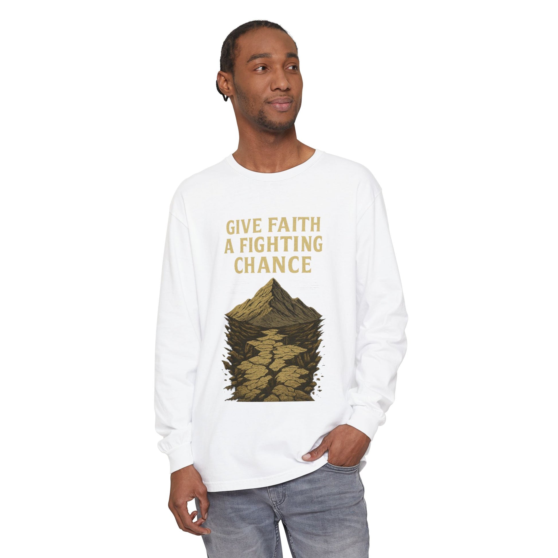 Inspirational Long Sleeve T-Shirt - 'Give Faith a Fighting Chance' - Anchor23