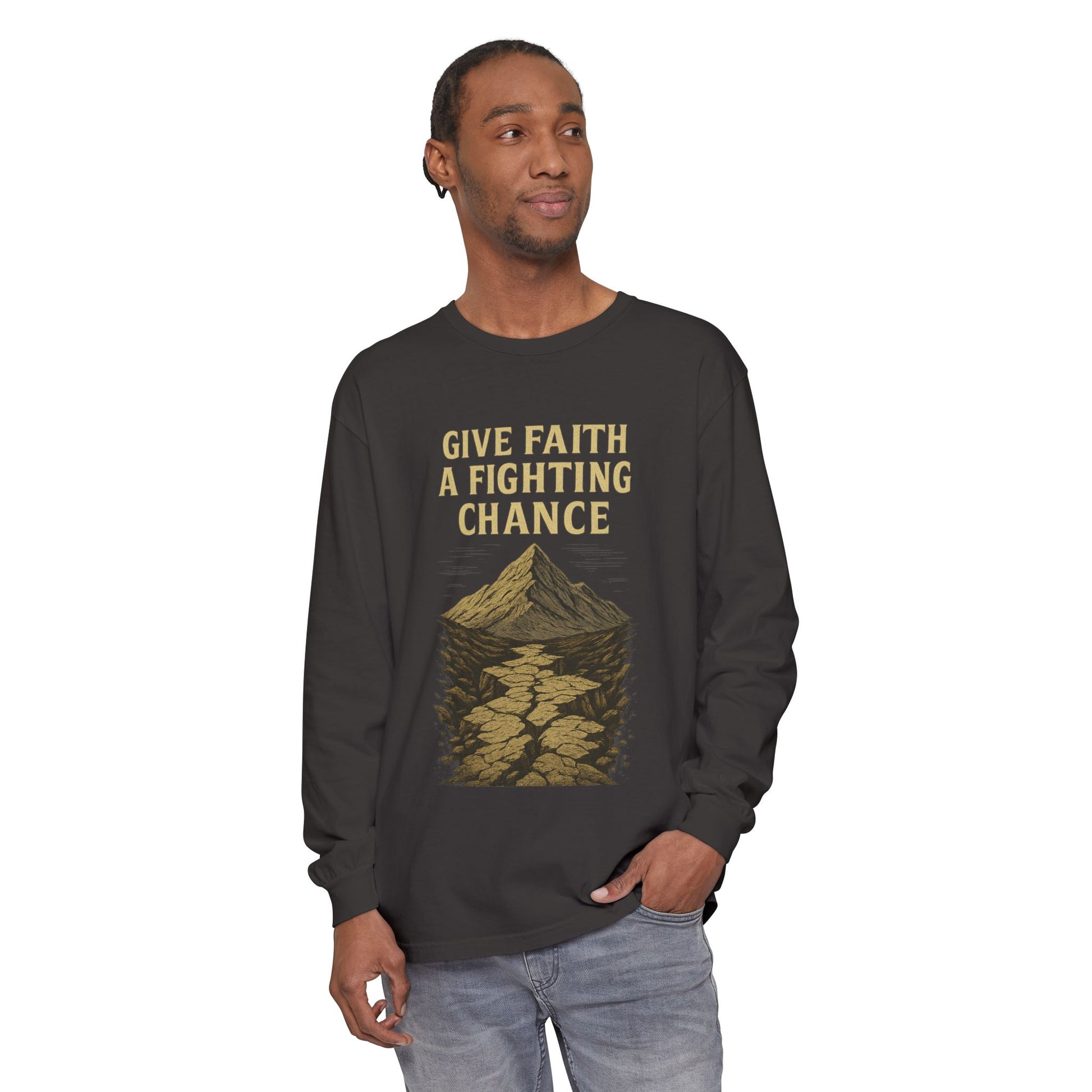 Inspirational Long Sleeve T-Shirt - 'Give Faith a Fighting Chance' - Anchor23