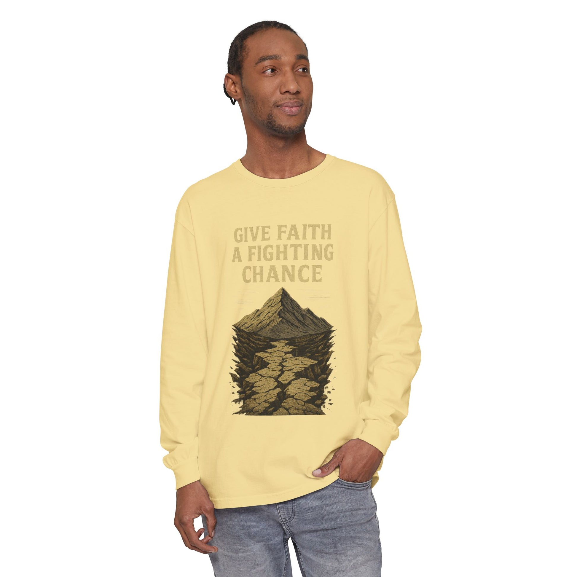 Inspirational Long Sleeve T-Shirt - 'Give Faith a Fighting Chance' - Anchor23