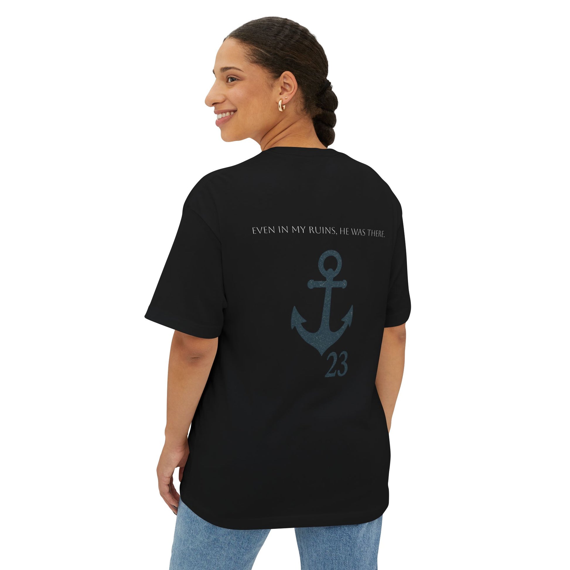 Retro Jesus Anchor Unisex Oversized Boxy Tee - Casual Graphic T-Shirt for Faith and Nautical Lovers - Anchor23