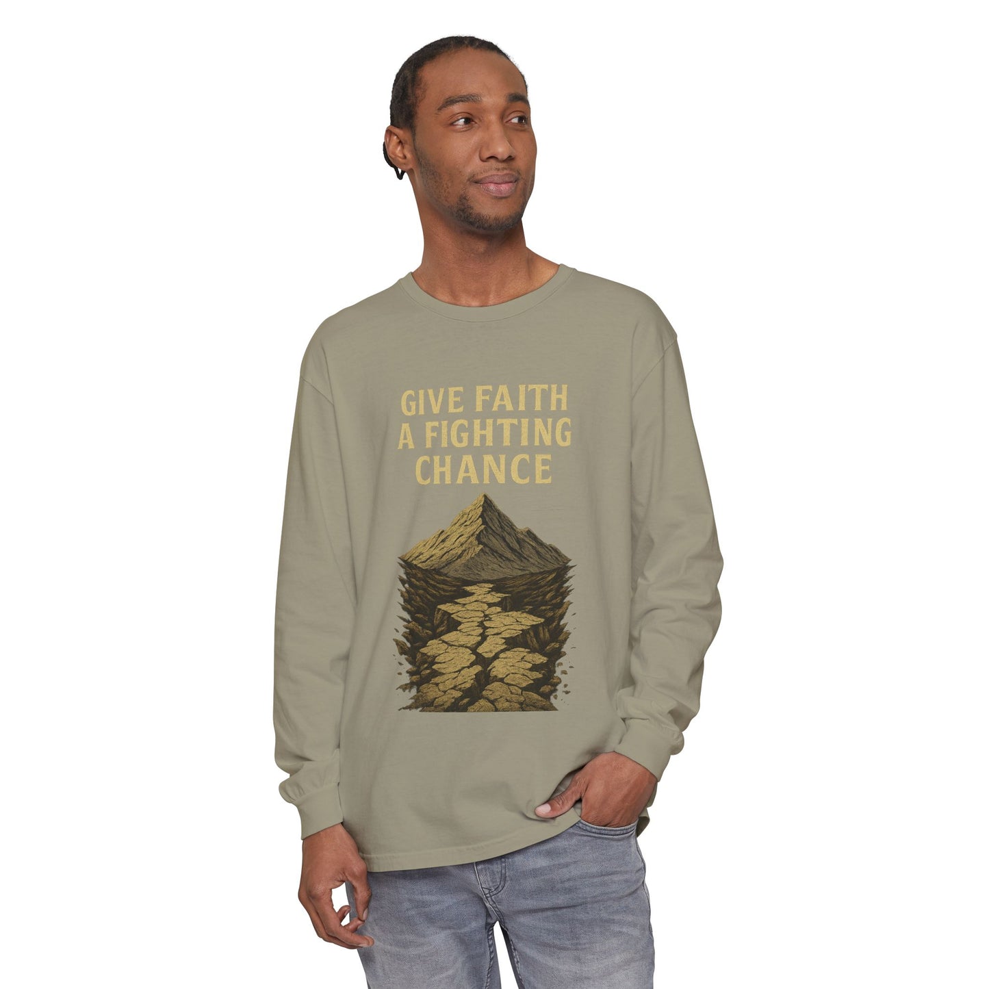 Inspirational Long Sleeve T-Shirt - 'Give Faith a Fighting Chance' - Anchor23