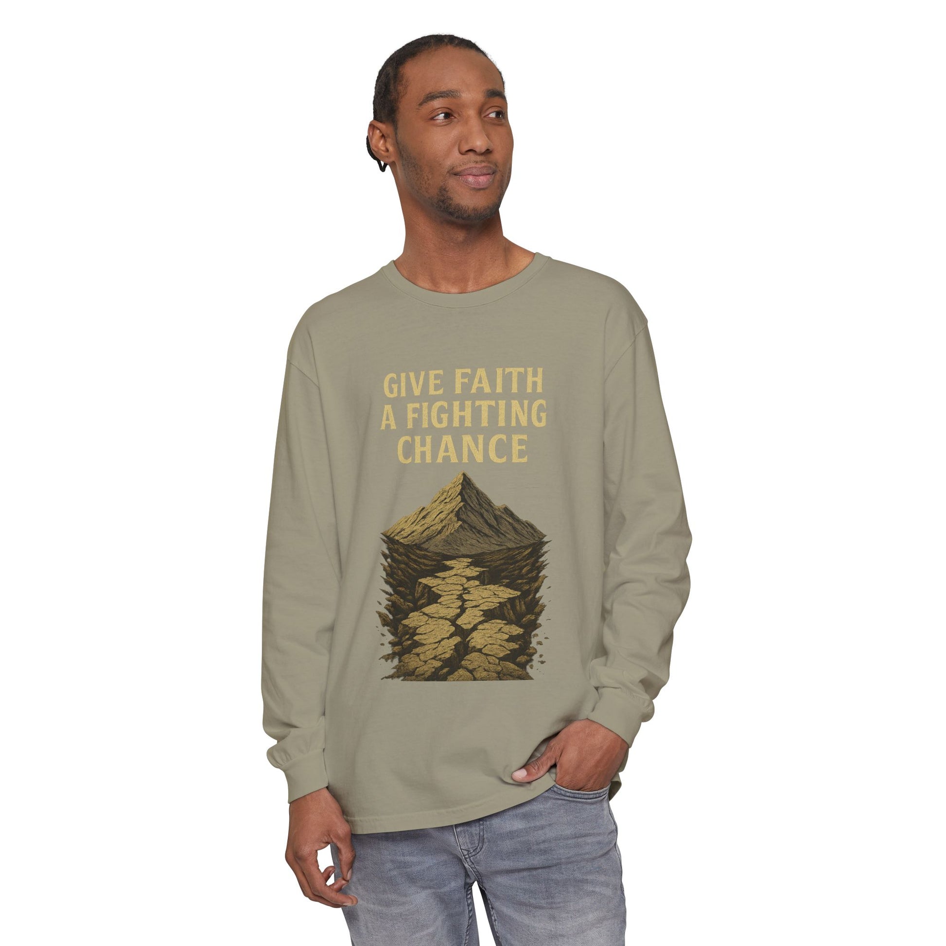 Inspirational Long Sleeve T-Shirt - 'Give Faith a Fighting Chance' - Anchor23