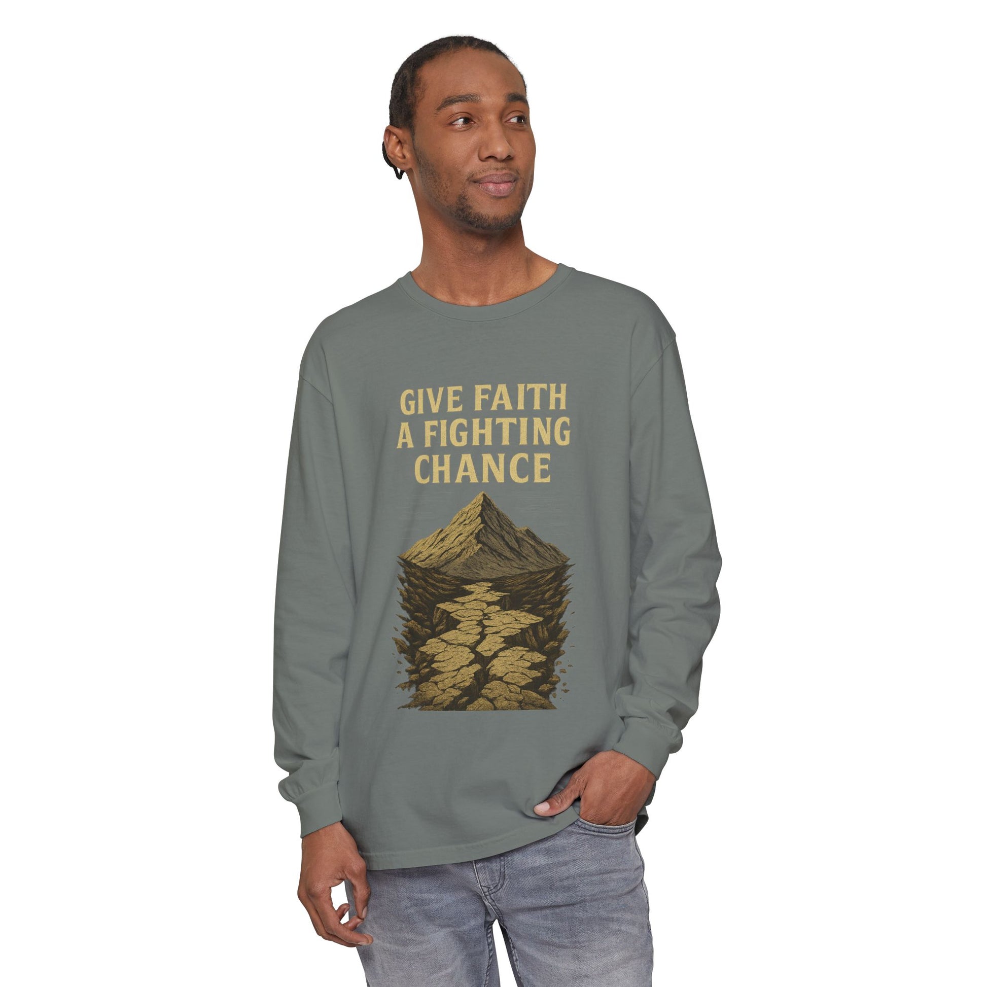 Inspirational Long Sleeve T-Shirt - 'Give Faith a Fighting Chance' - Anchor23