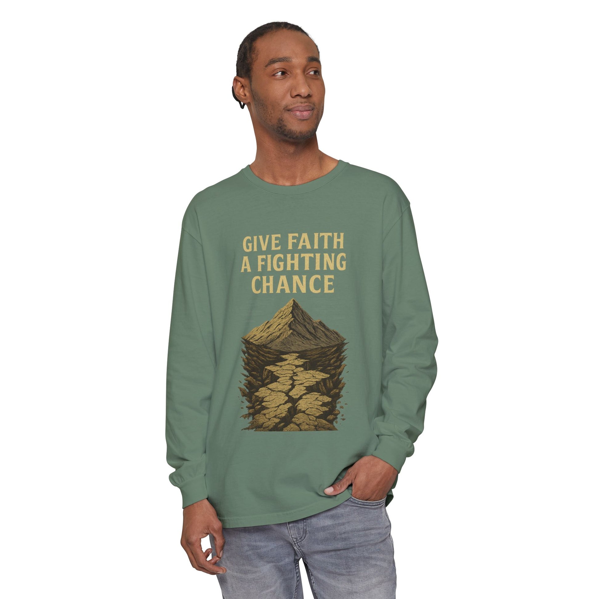 Inspirational Long Sleeve T-Shirt - 'Give Faith a Fighting Chance' - Anchor23