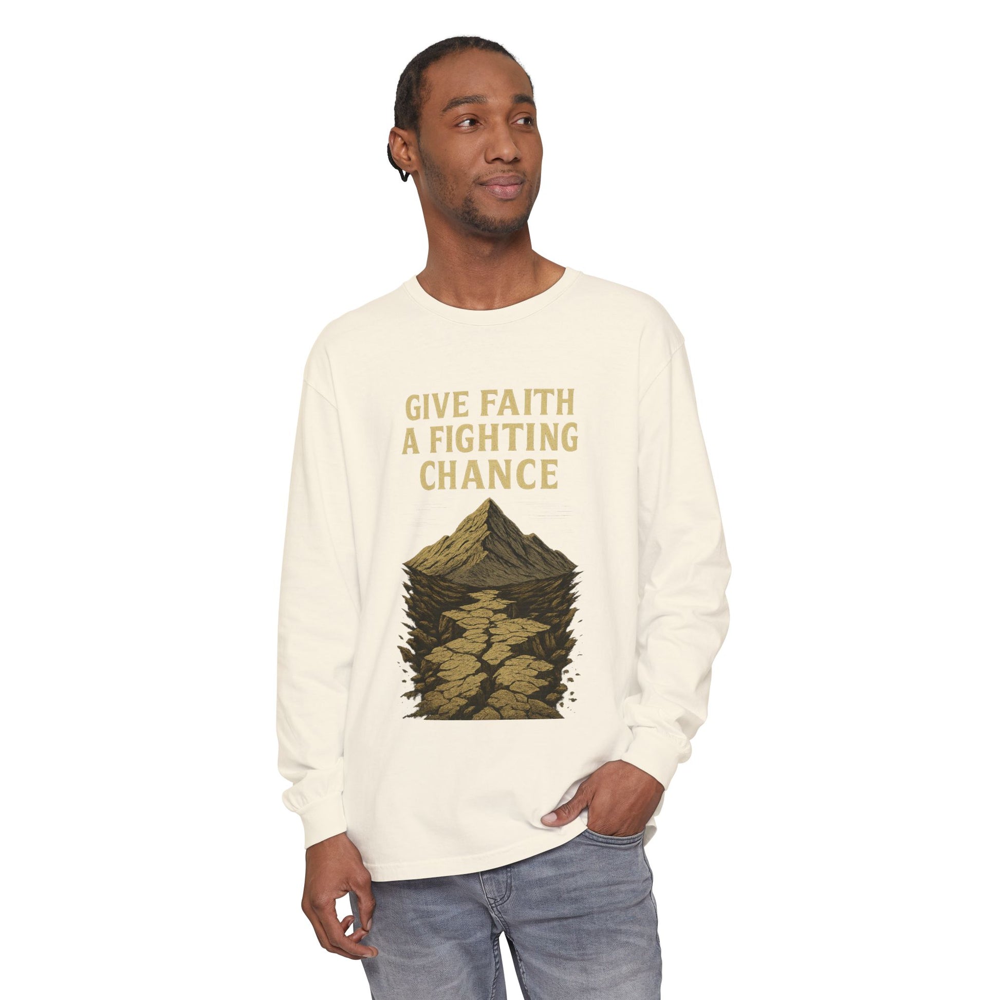 Inspirational Long Sleeve T-Shirt - 'Give Faith a Fighting Chance' - Anchor23