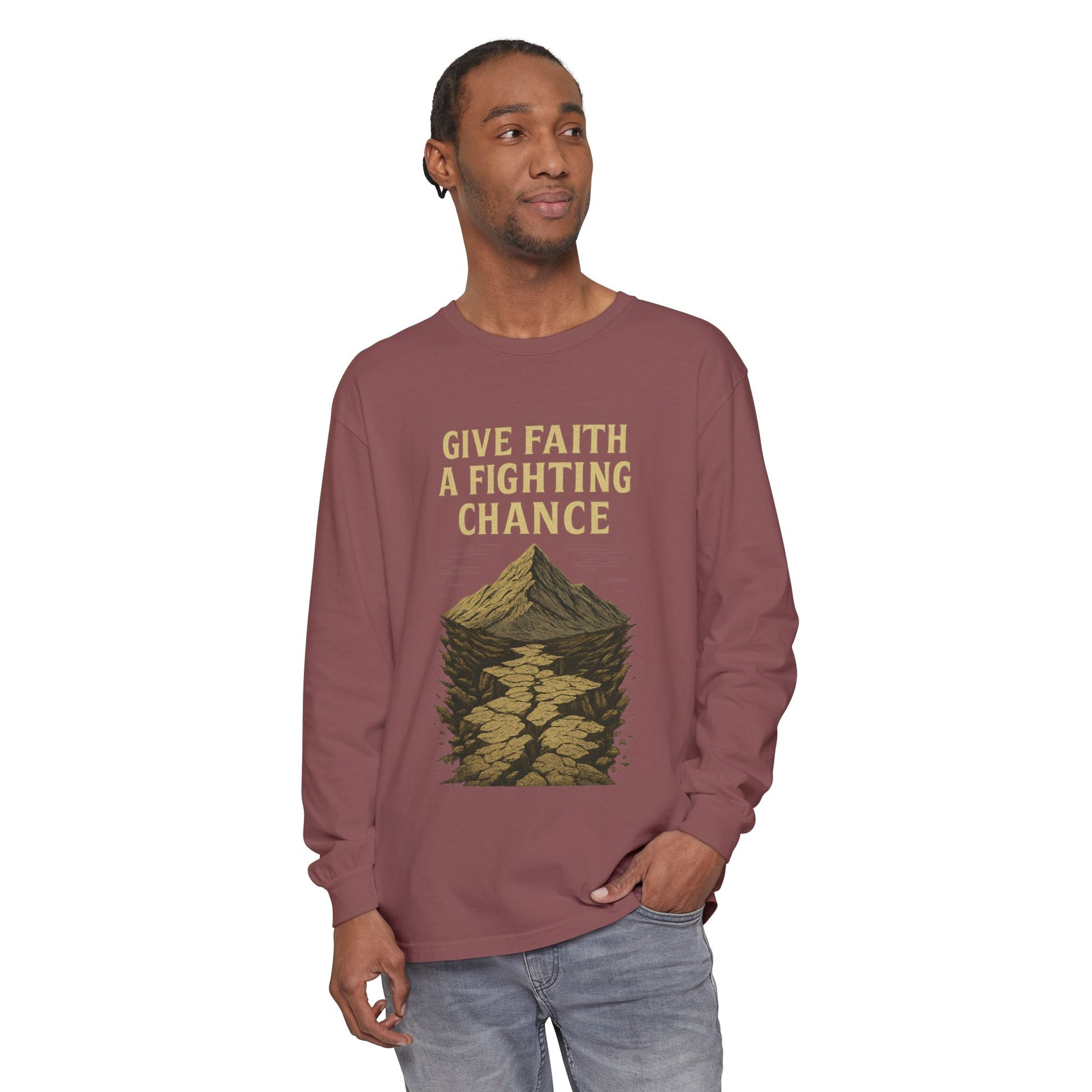 Inspirational Long Sleeve T-Shirt - 'Give Faith a Fighting Chance' - Anchor23