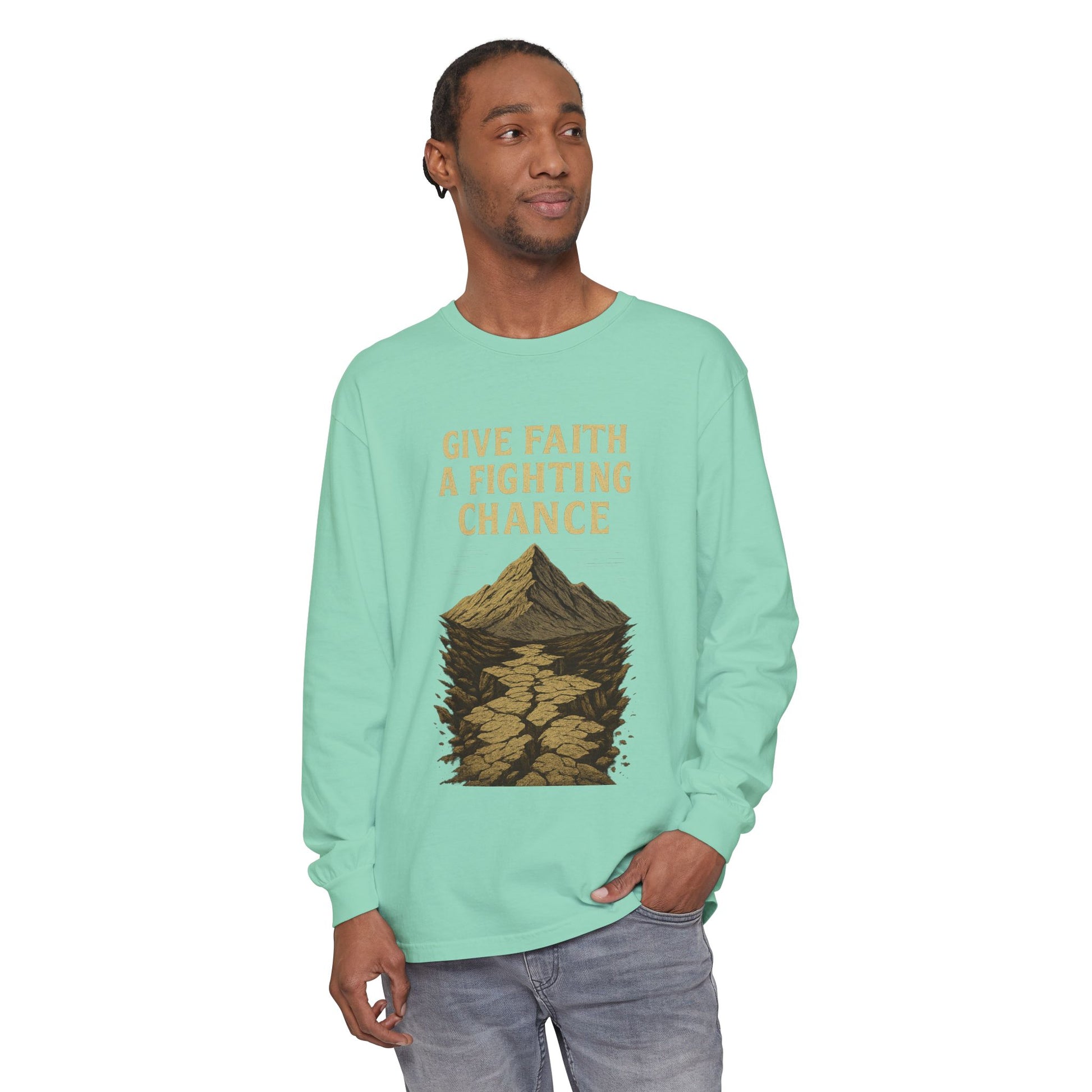 Inspirational Long Sleeve T-Shirt - 'Give Faith a Fighting Chance' - Anchor23