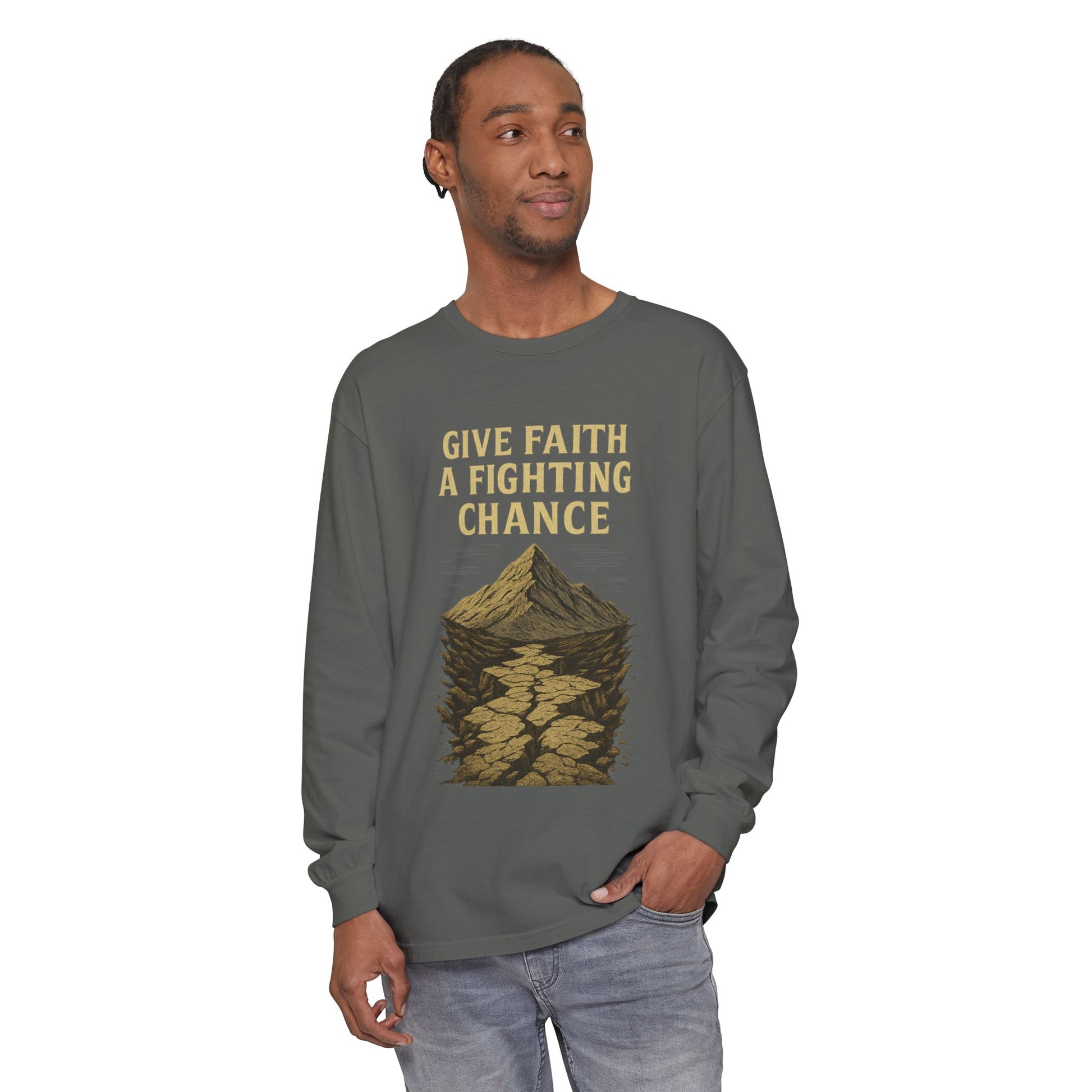 Inspirational Long Sleeve T-Shirt - 'Give Faith a Fighting Chance' - Anchor23