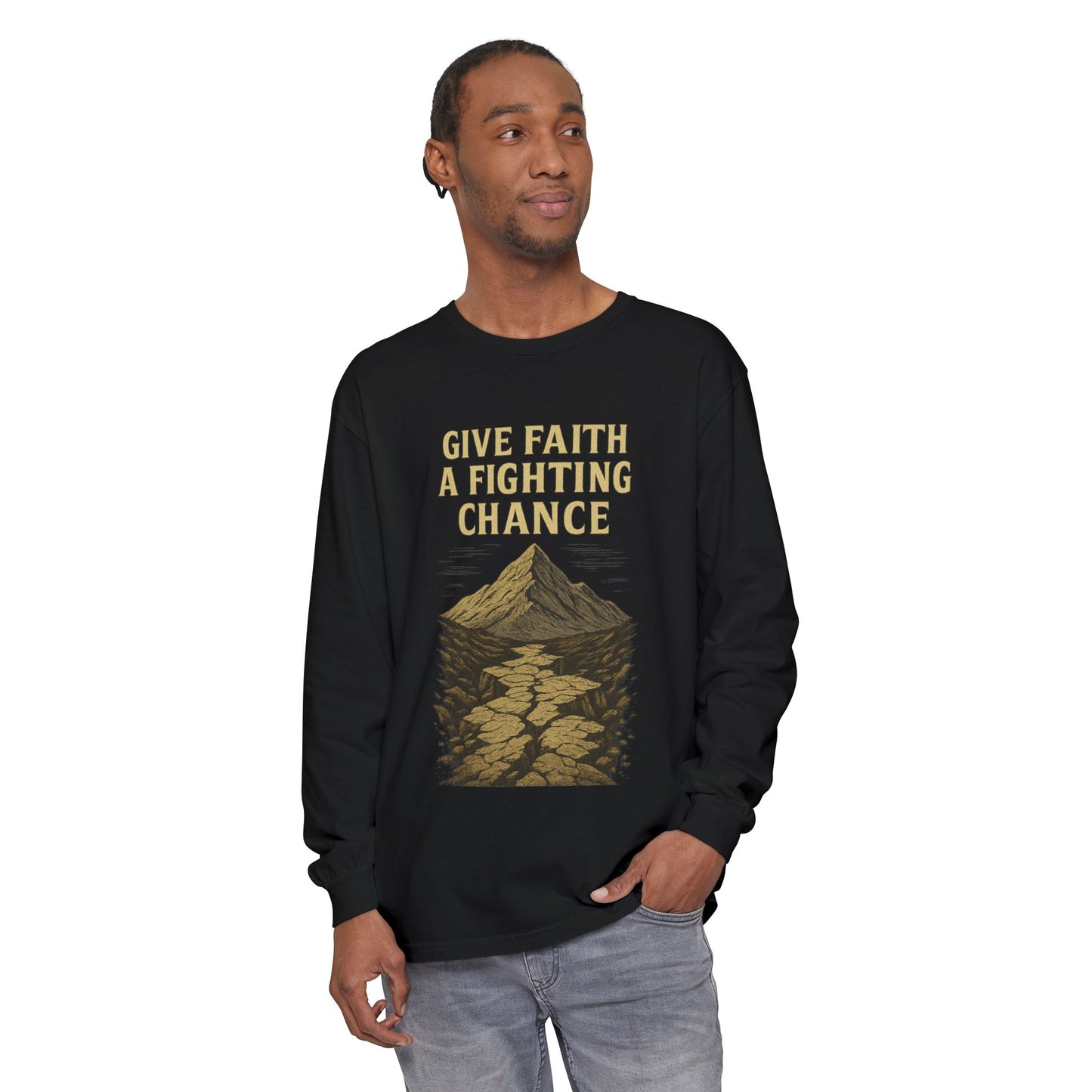 Inspirational Long Sleeve T-Shirt - 'Give Faith a Fighting Chance' - Anchor23