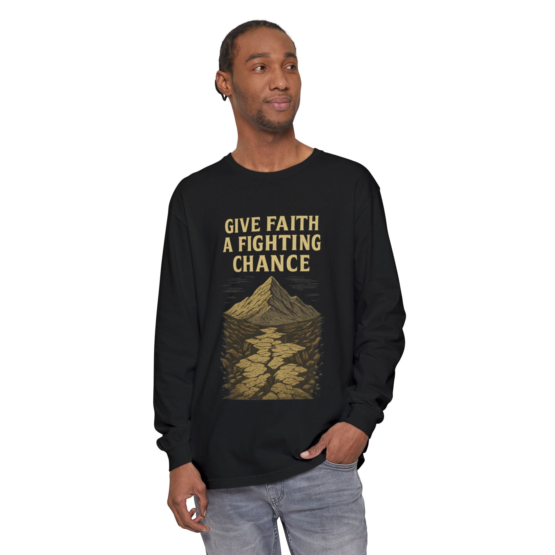 Inspirational Long Sleeve T-Shirt - 'Give Faith a Fighting Chance' - Anchor23