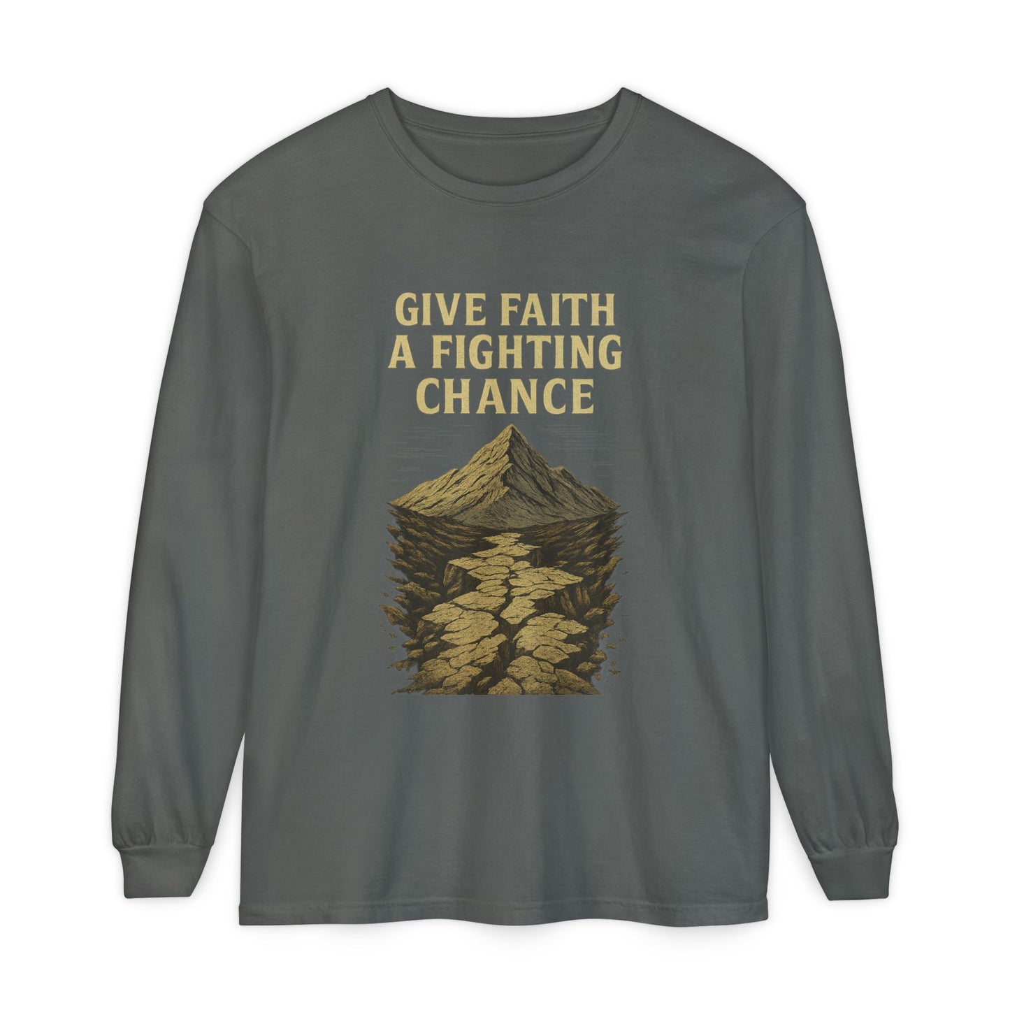 Inspirational Long Sleeve T-Shirt - 'Give Faith a Fighting Chance' - Anchor23