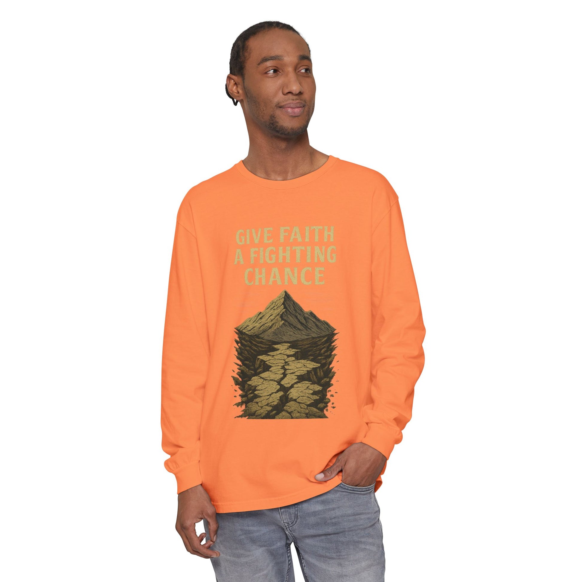 Inspirational Long Sleeve T-Shirt - 'Give Faith a Fighting Chance' - Anchor23