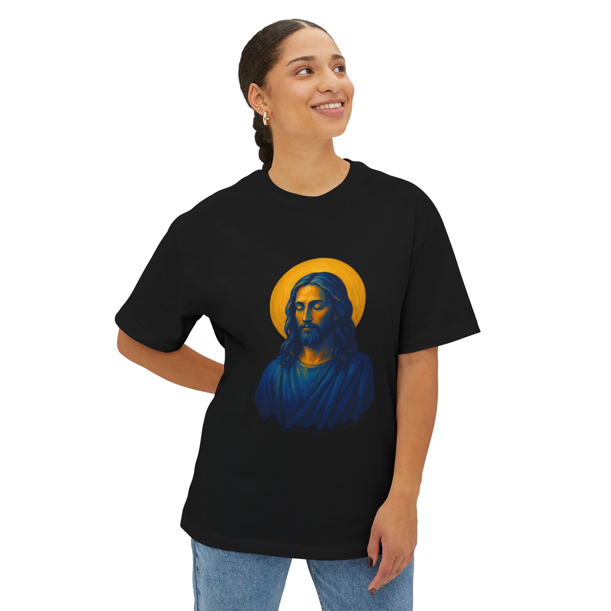 Retro Jesus Anchor Unisex Oversized Boxy Tee - Casual Graphic T-Shirt for Faith and Nautical Lovers - Anchor23