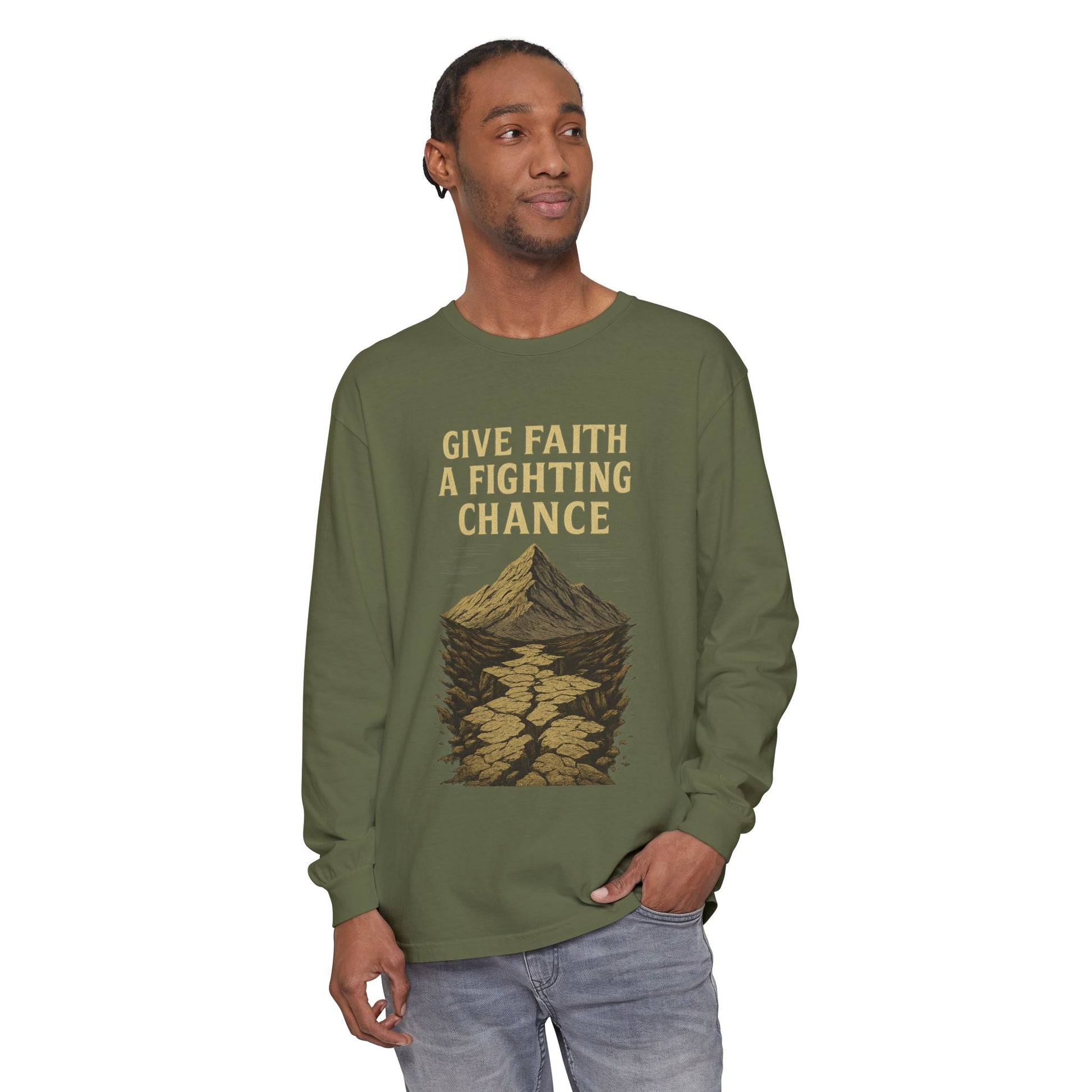 Inspirational Long Sleeve T-Shirt - 'Give Faith a Fighting Chance' - Anchor23
