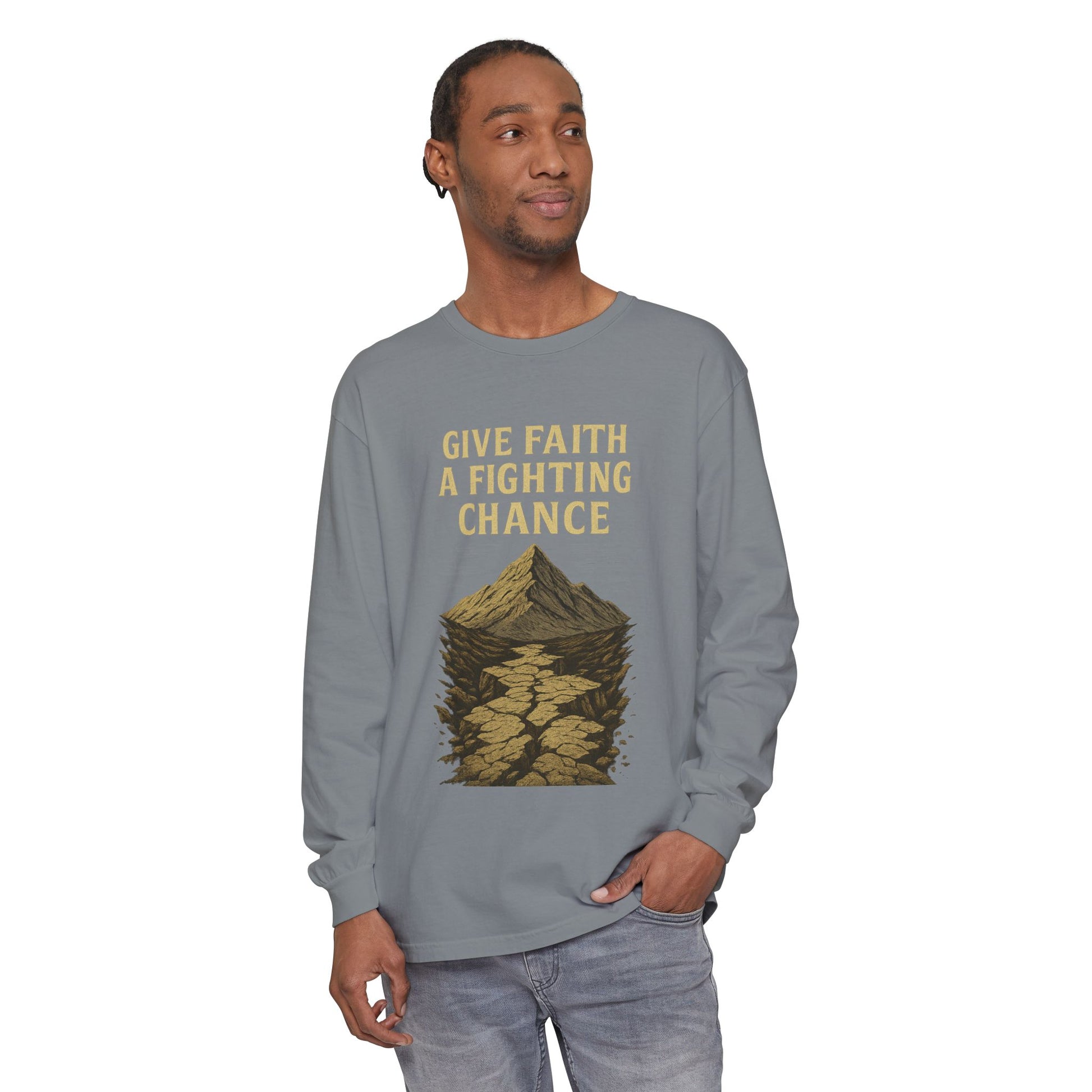 Inspirational Long Sleeve T-Shirt - 'Give Faith a Fighting Chance' - Anchor23